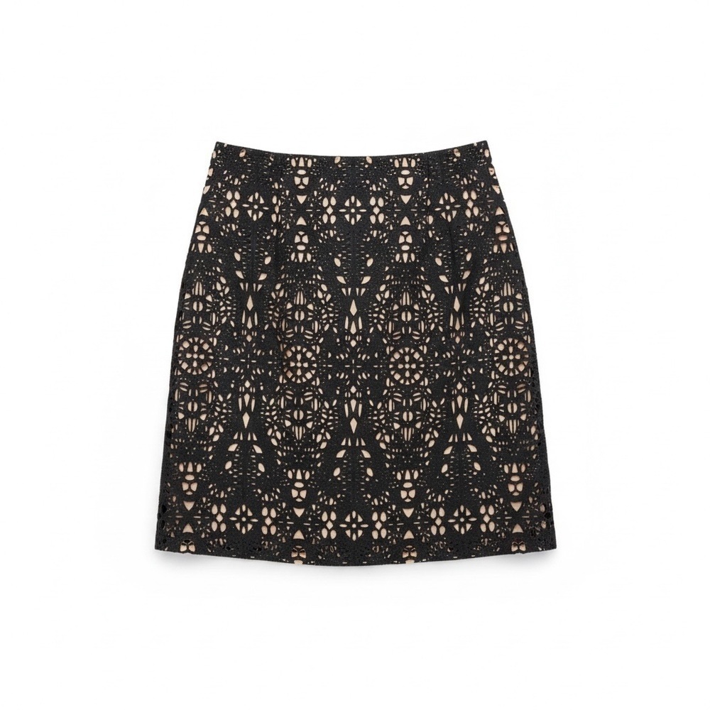 Jovani Black and cream  A-Line leather Cocktail Skirt